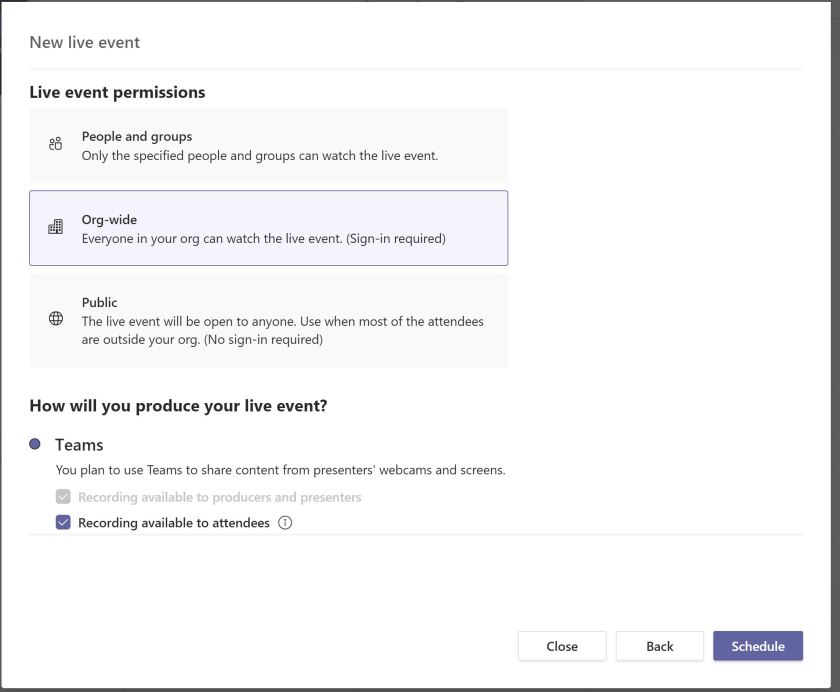 Live Event Permissions